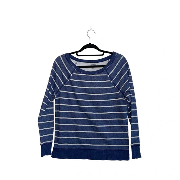 aerie Tops - aerie Striped Sweatshirt Navy Blue & Silver Metallic Wide Neck Small Women’s